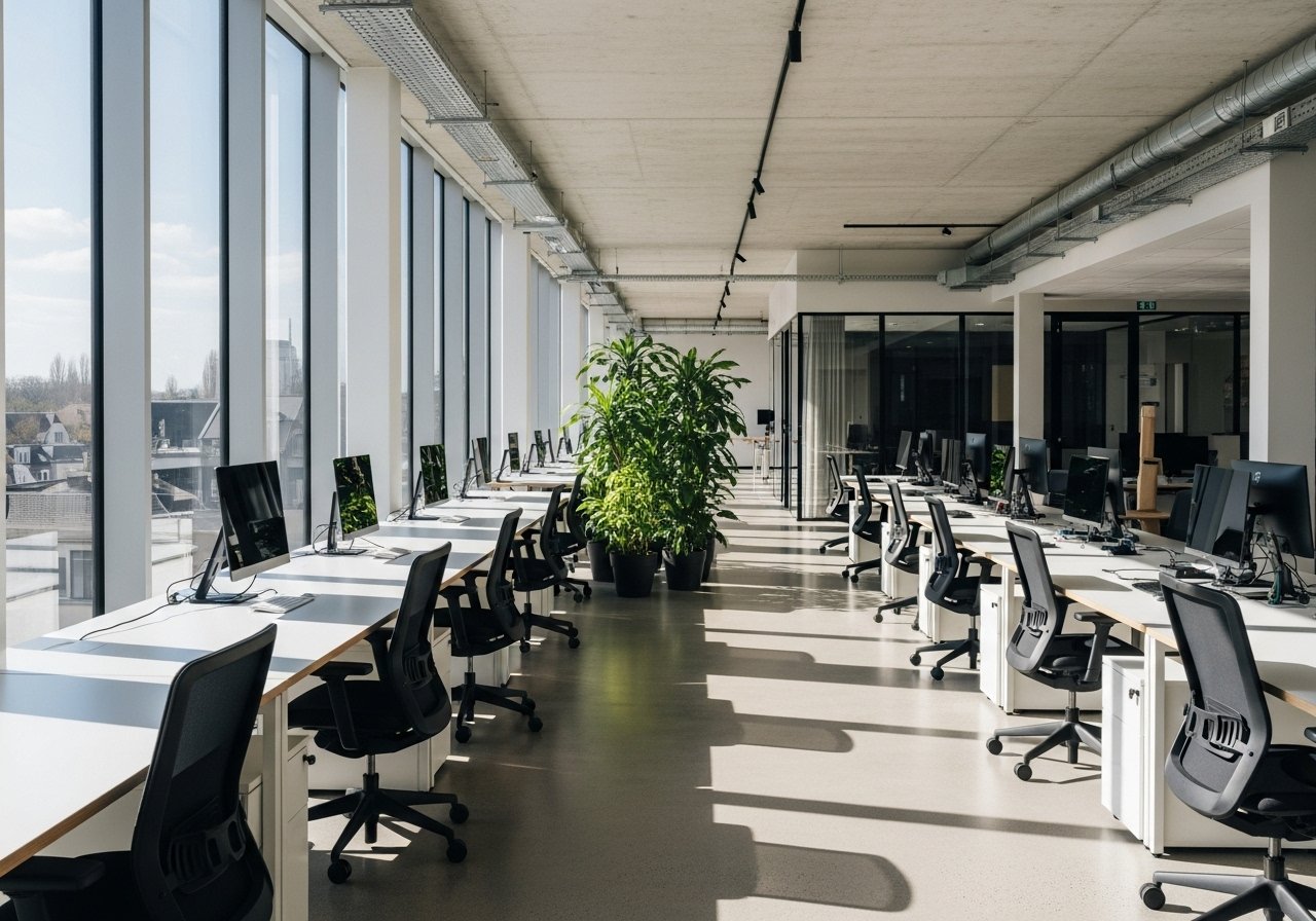 Un espace de travail lumineux et bien agencé, illustrant un bureau moderne à Niort conçu pour la collaboration.