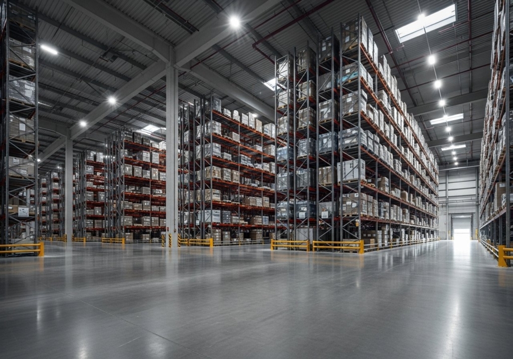 Vue d'ensemble d'un centre de distribution moderne, illustrant l'efficacité des plateformes logistiques à Niort.