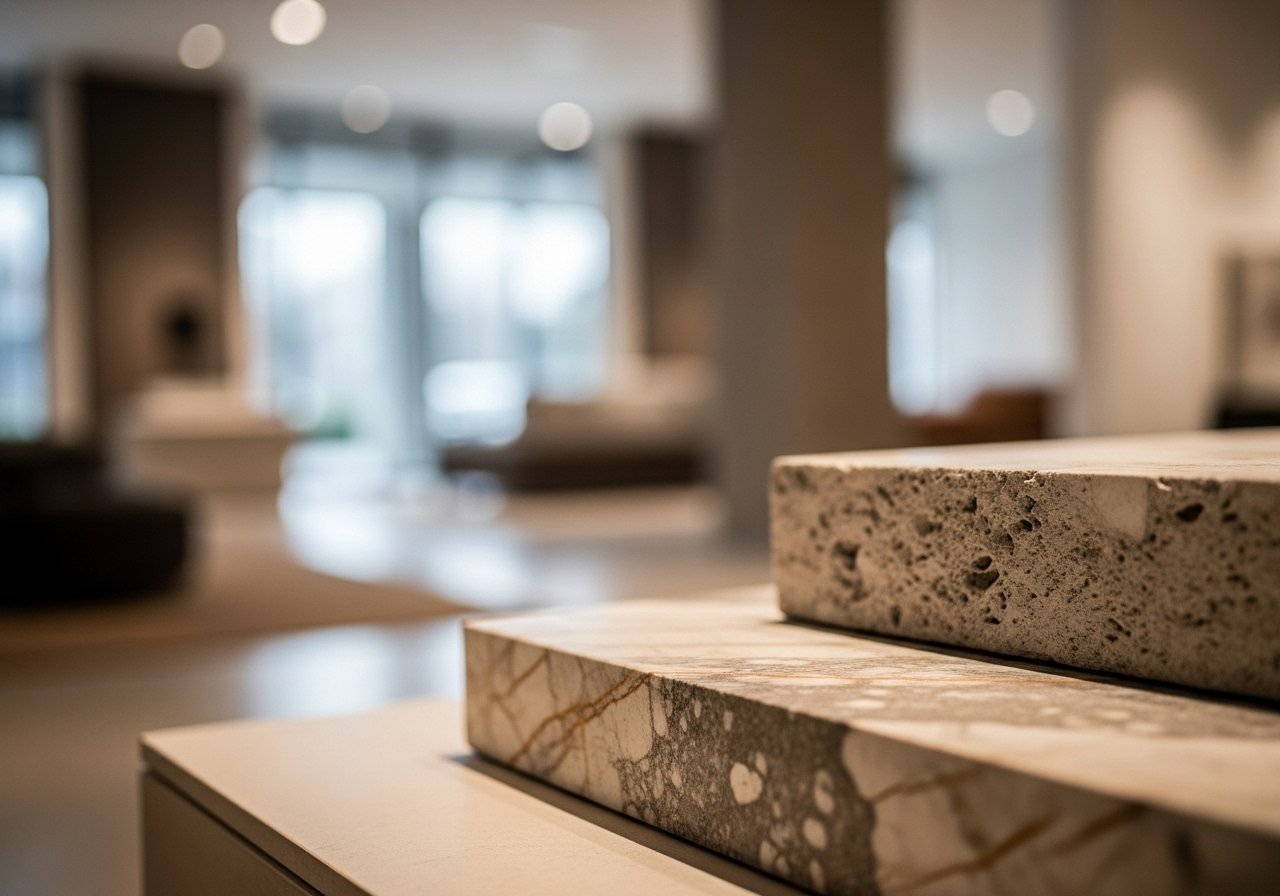 L'aménagement élégant d'un showroom professionnel à Niort crée un cadre accueillant et valorisant pour les visiteurs.