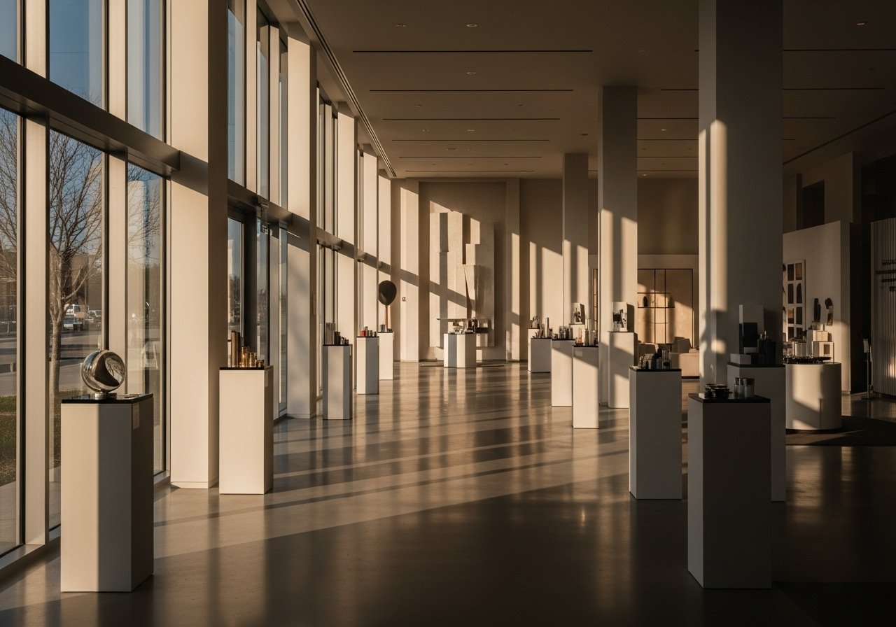 Un espace lumineux et moderne illustrant un showroom professionnel à Niort idéal pour une présentation de produits.